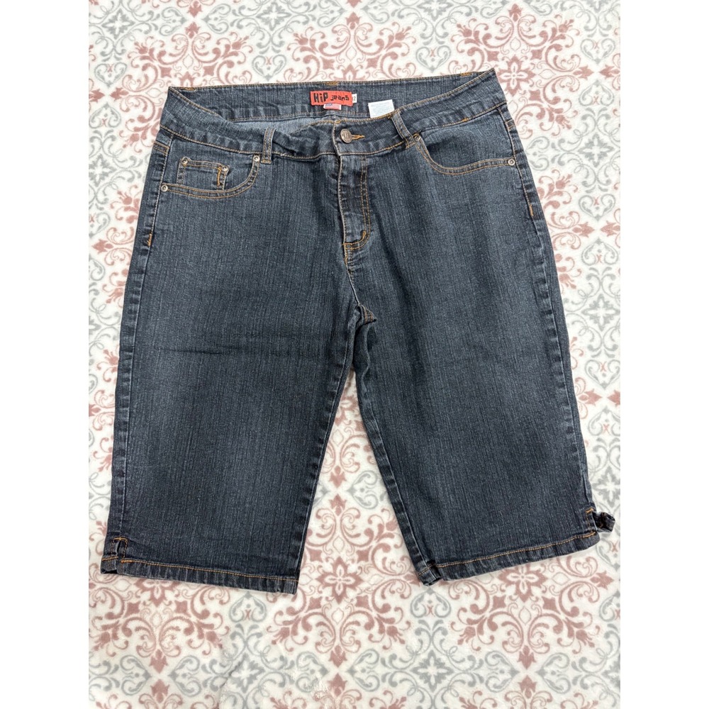 Hip Jeans Womens Dark Wash Denim Bermuda Shorts Size 12 Studded Pockets Stretch